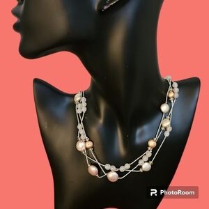 VTG DRESS BARN Faux Coin Pearl Layered Mermaidcore Twisted Chain Necklace